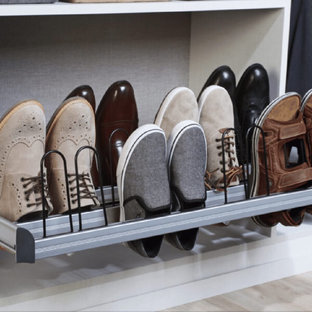 mens shoes stored inn custom built shoe storage