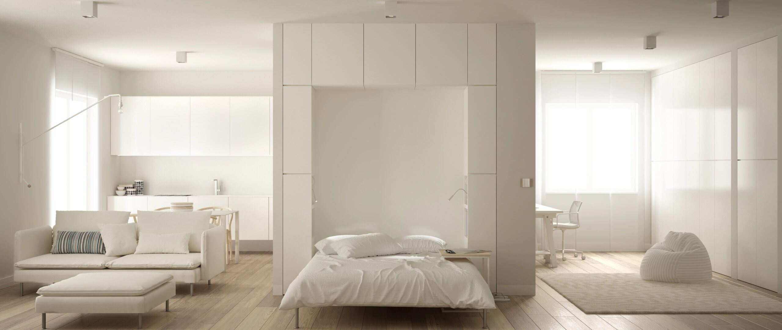 murphy bed pulled down in a modern apartment