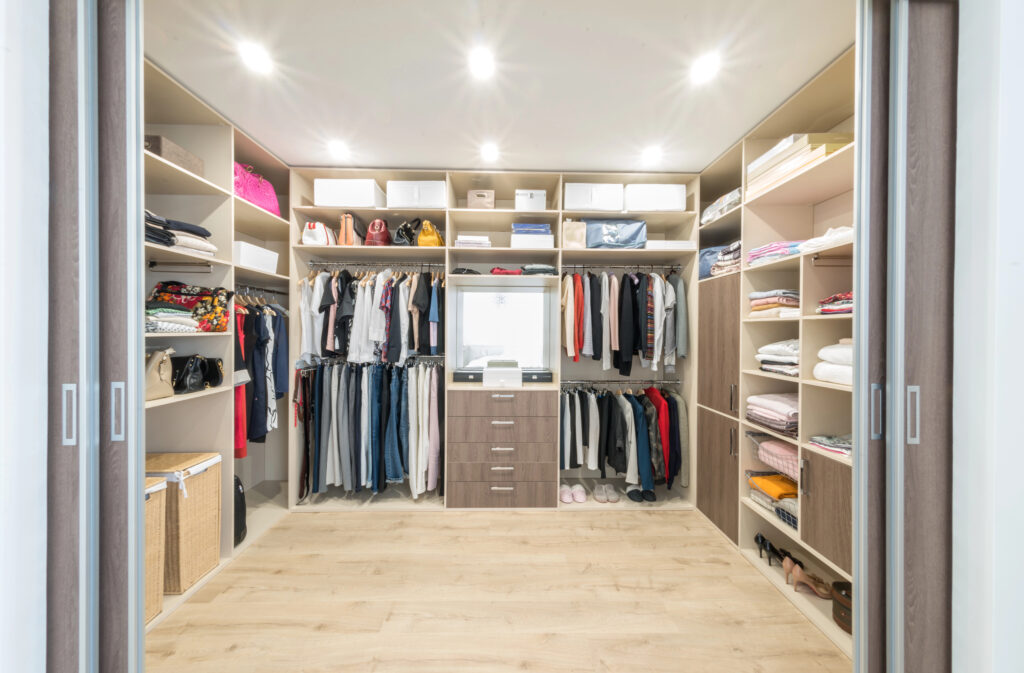 well lit organized closet